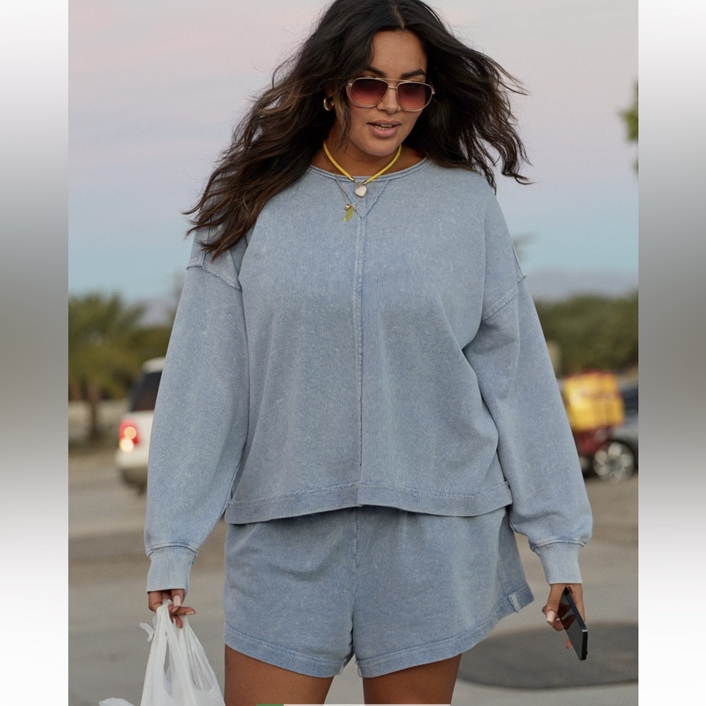 Aerie Vacay Crew Sweatshirt Blue Heaven